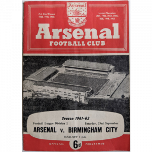Arsenal V Birmingham City 1961 football programme