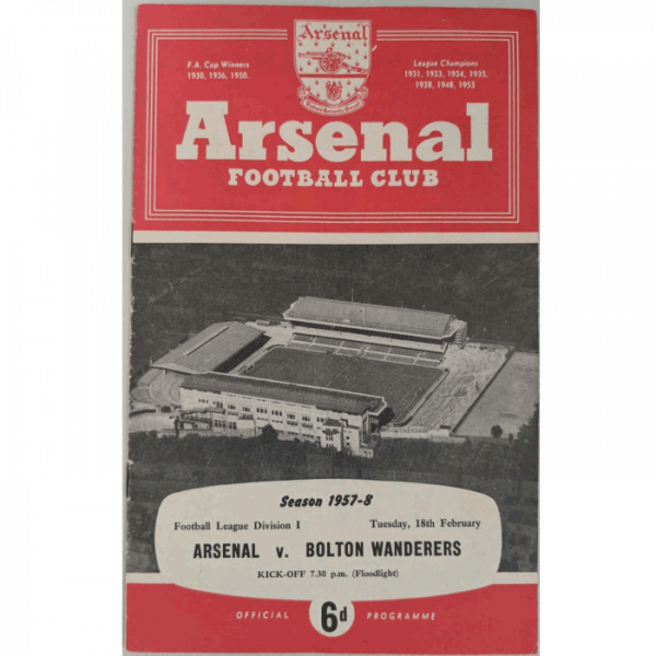 Arsenal V Bolton 1957 football programme