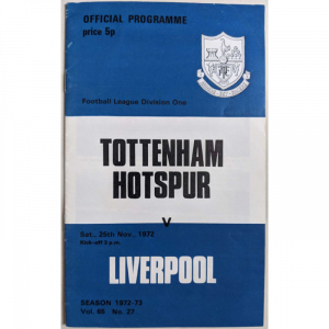 Tottenham V Liverpool 1972 football programme